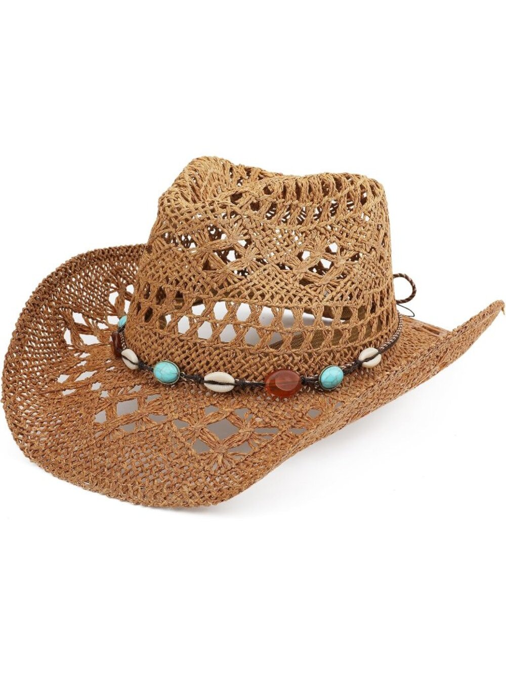 Unisex Brown Khaki Straw Wide Brim Shapeable Beach Imported Cowboy Western Hat
